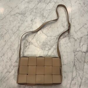 Isadora Leather Tan Woven Cassette Shoulder Bag